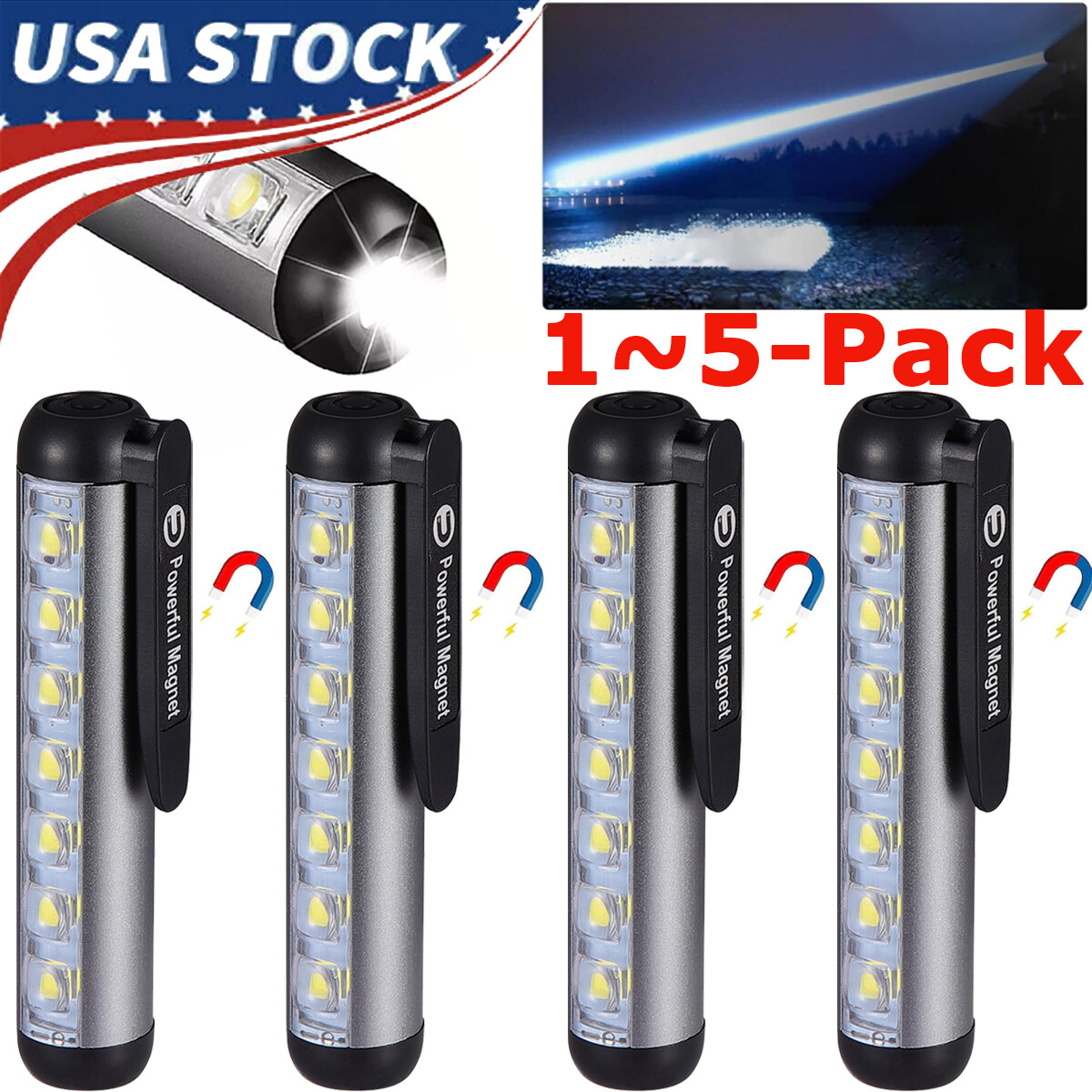 LED Pocket Pen Light Flashlight Small Mini Handheld Penlight with Clip 300Lumens