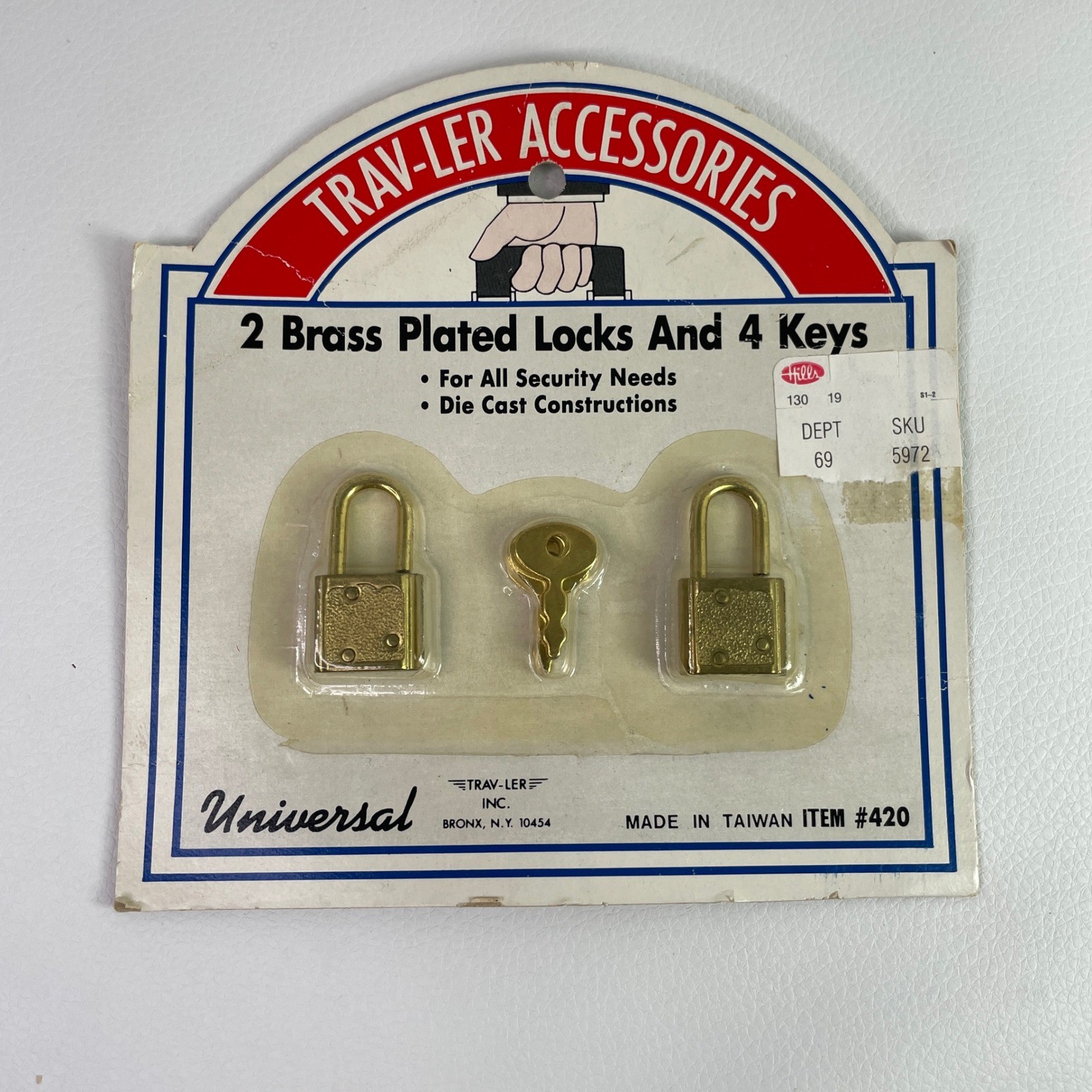 Vintage Brass Plated Padlocks Mini Diary Briefcase Luggage Lock Set 2pcs TAIWAN