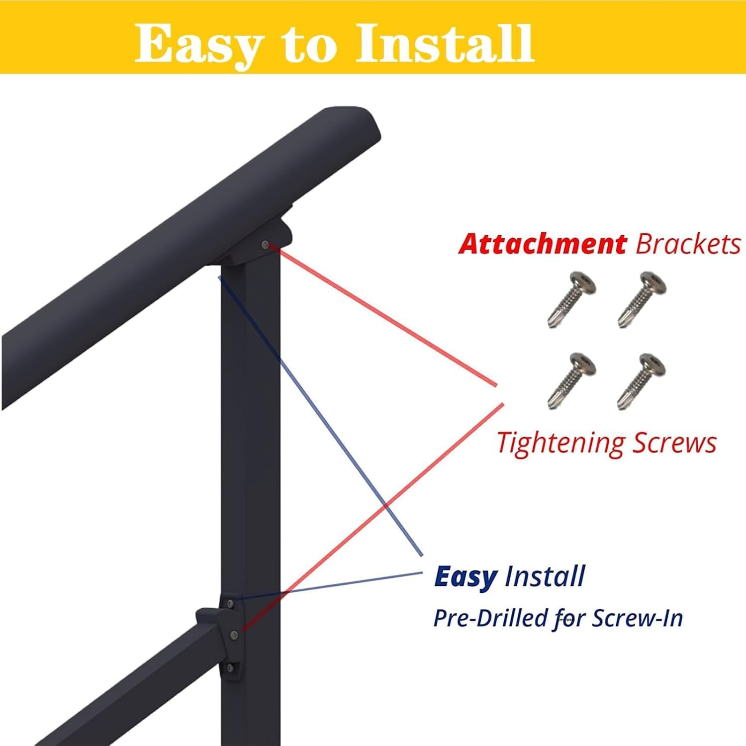 Hand Rails for Outdoor Steps,2 Step Stair Handrail & 2 Step, Black-Straight