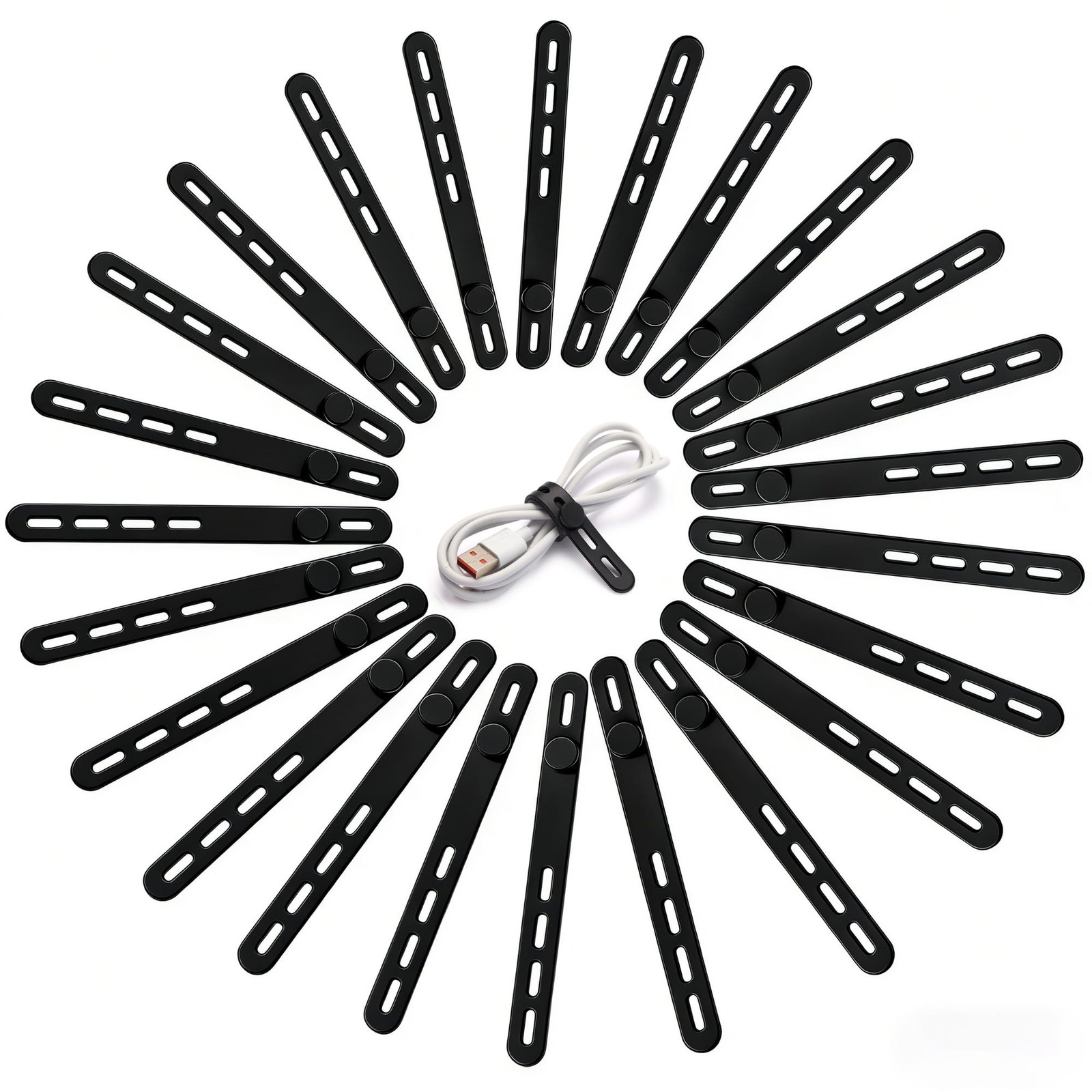 24 Pack Silicone Cable Ties, Cord Wrap for Home Office Travel Organizer