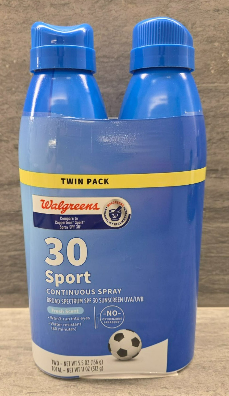 2 Pack: Walgreens SPF 30 Sport Sunscreen Spray 9.1 oz. Exp. 03/28 - NEW