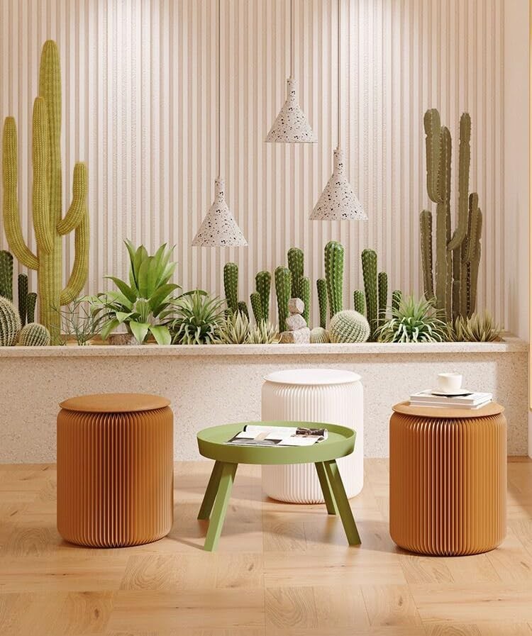Home Furniture Modern Design Accordion Portable Folding Paper Stool Kraft Brown