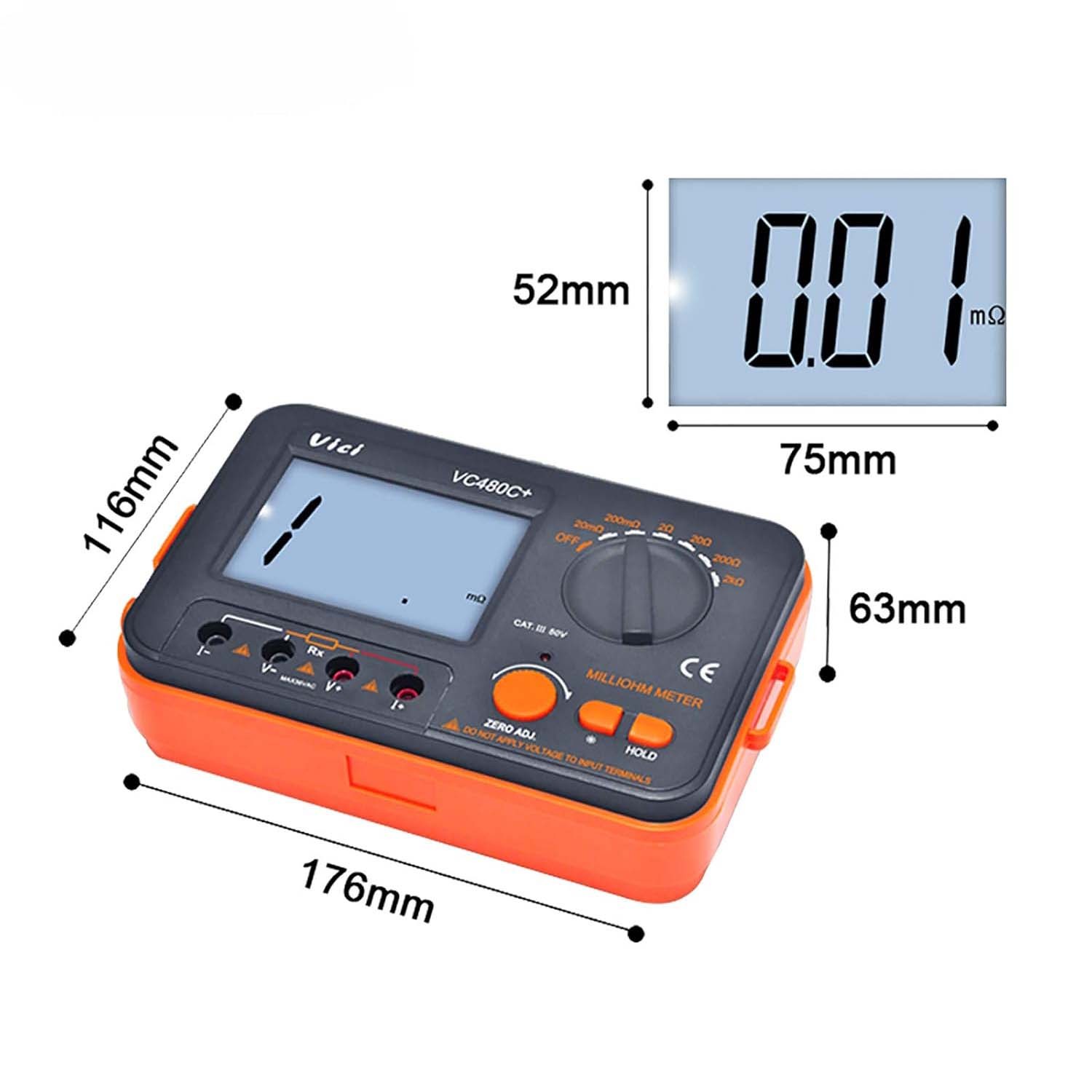 VICI VC480C+ 3 1/2 4 Wire Digital Milliohm Meter Multimeter Tester Backlight