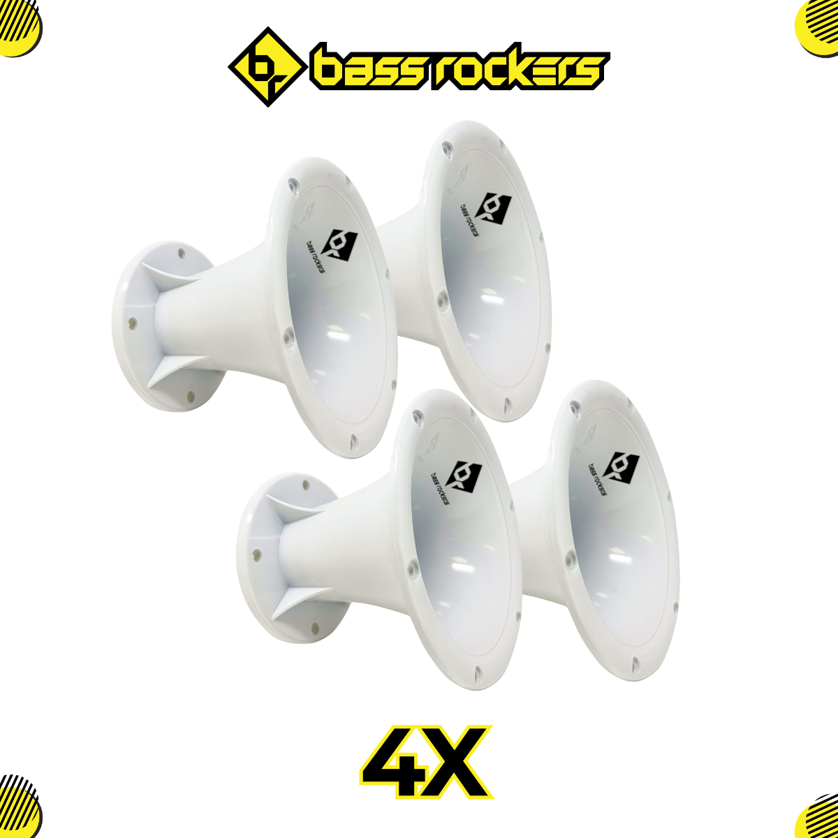 4PC 2” Throat 5.65” Exit Horn Wave Guide UV Resistant Silver Bolt on Compression