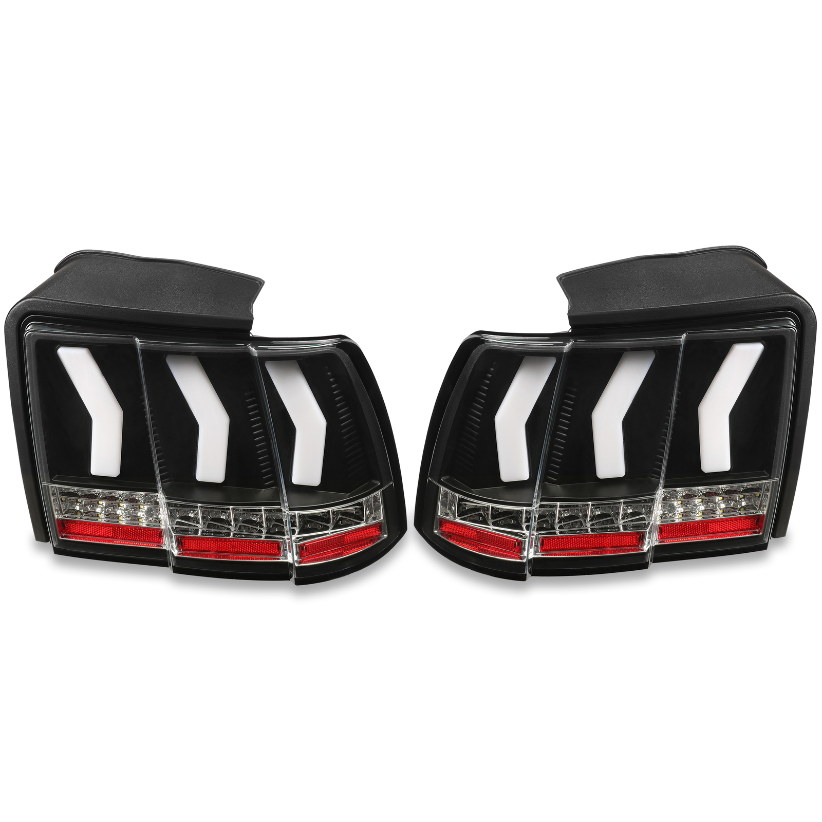 For 1999-2004 Ford Mustang Sequential Signal LED Tail Lights w/ Red Tube Black