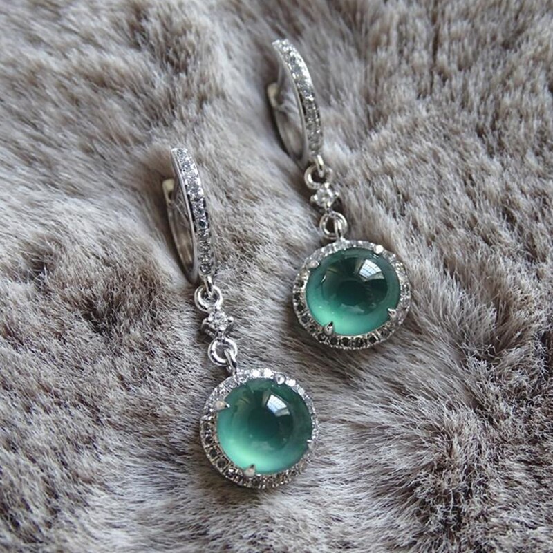 New Natural Chrysoprase Long Earrings With Diamonds Fresh Noble Light
