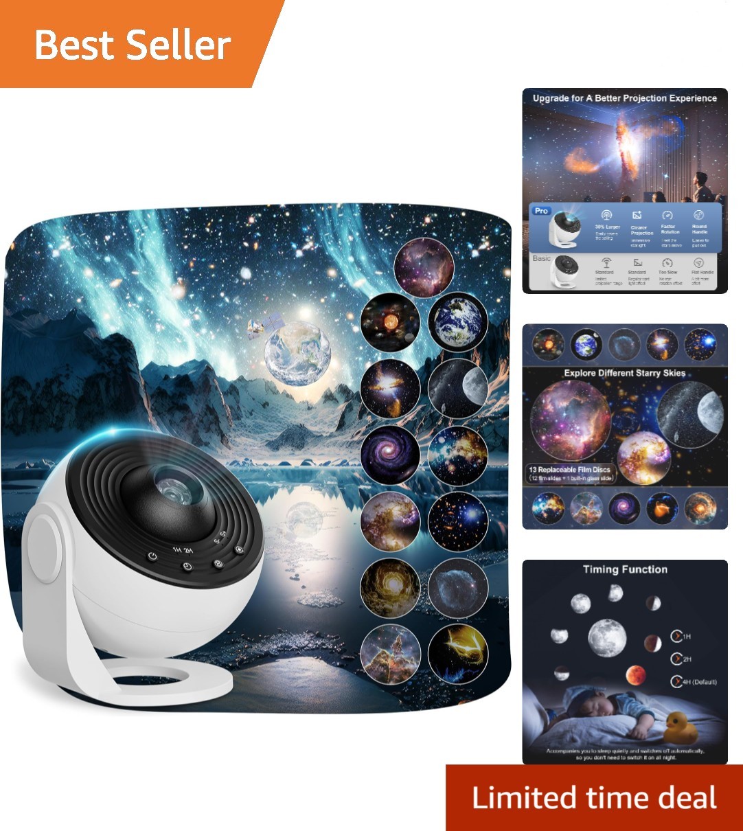 Planetarium Projector Pro: 13-in-1 Galaxy Light with Timer for Bedroom Elegance