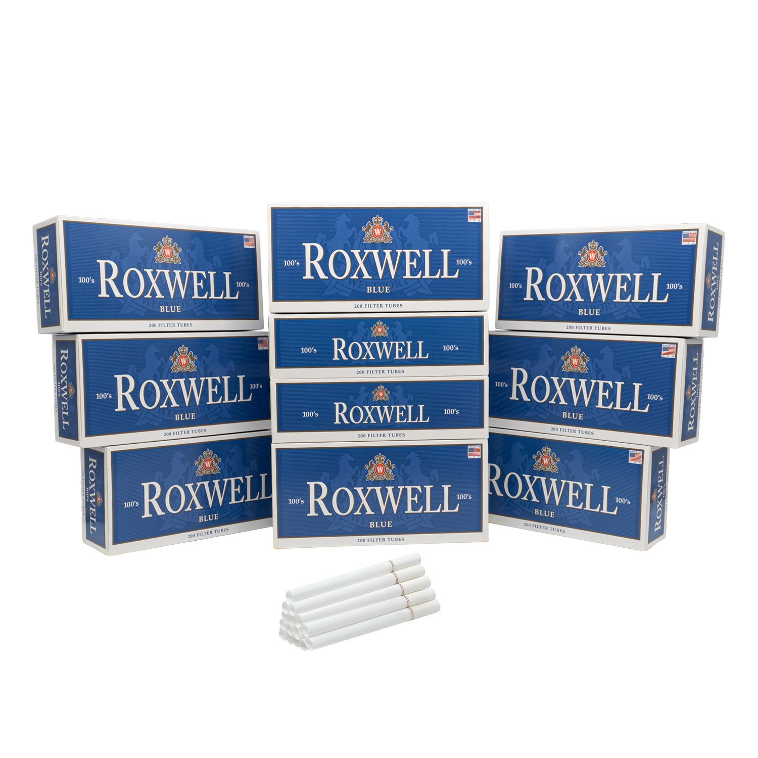 Roxwell Cigarette Tubes 100's Size Blue Smooth 2000 CT 10 Boxes of 200 RYO Tubes