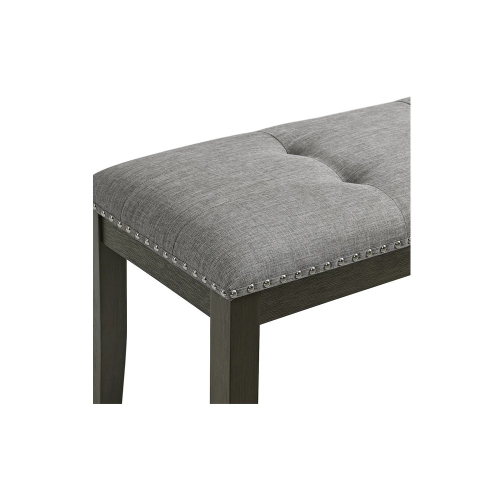 Elements Everdeen Upholstered Dining Bench Gray Fabric Nailhead D-4930-7-BN