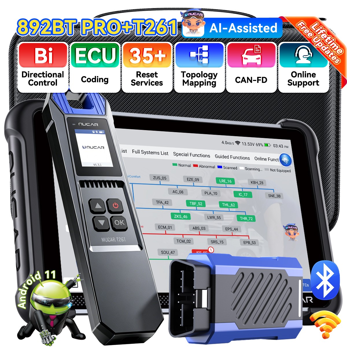 2026 MUCAR 892BT PRO J2534 Topology Map AI Bidirectional OBD2 Scanner Diagnostic