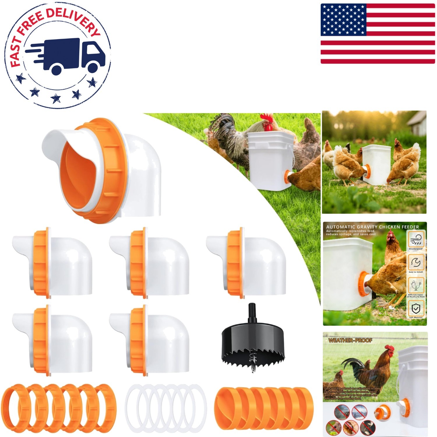 DIY Orange Chicken Feeder Port Kit - Weatherproof & Leakproof Feeding Solution