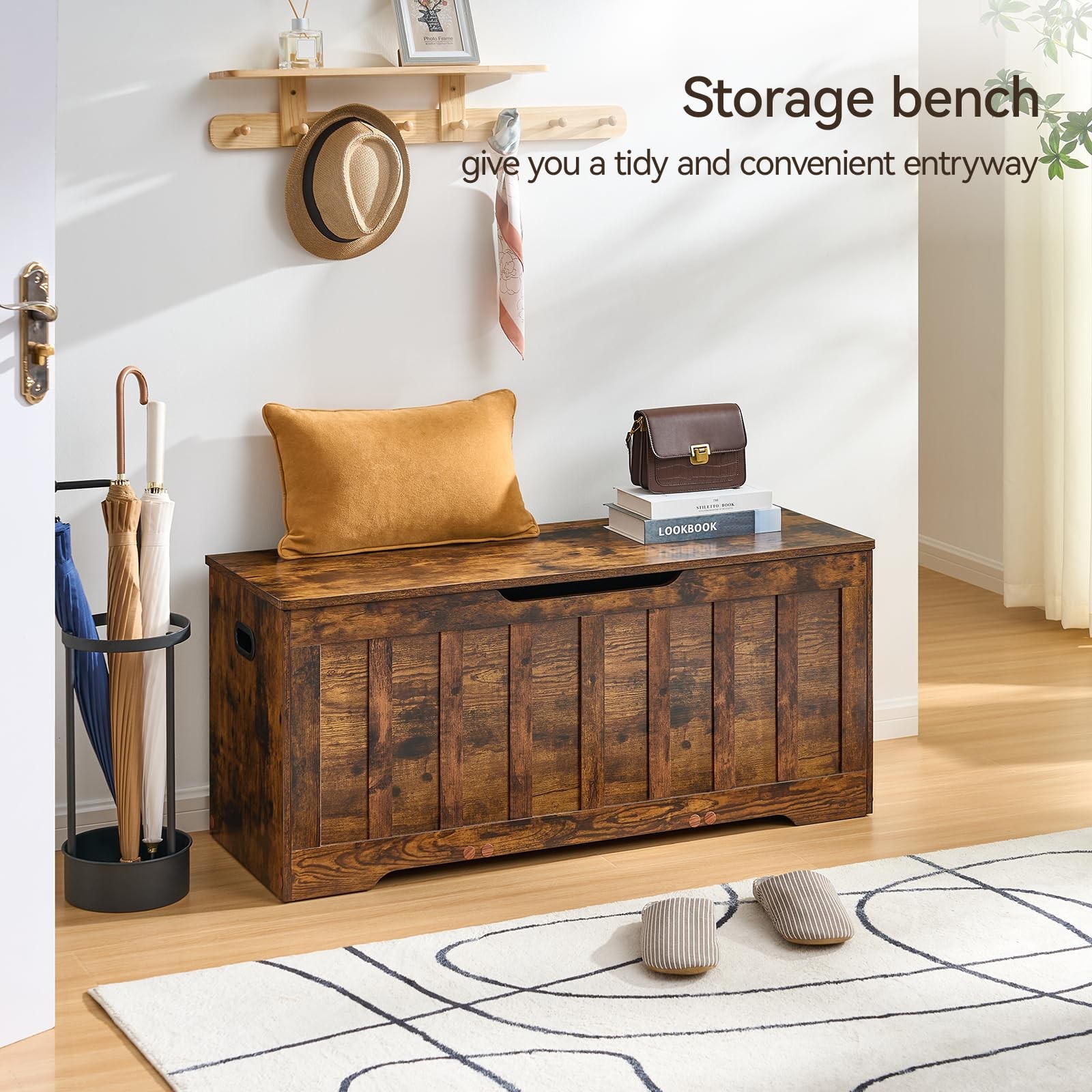 VANKILEY 43.3"Storage chest extra large,storage 43.3x15.7x19.1, Rustic Brown