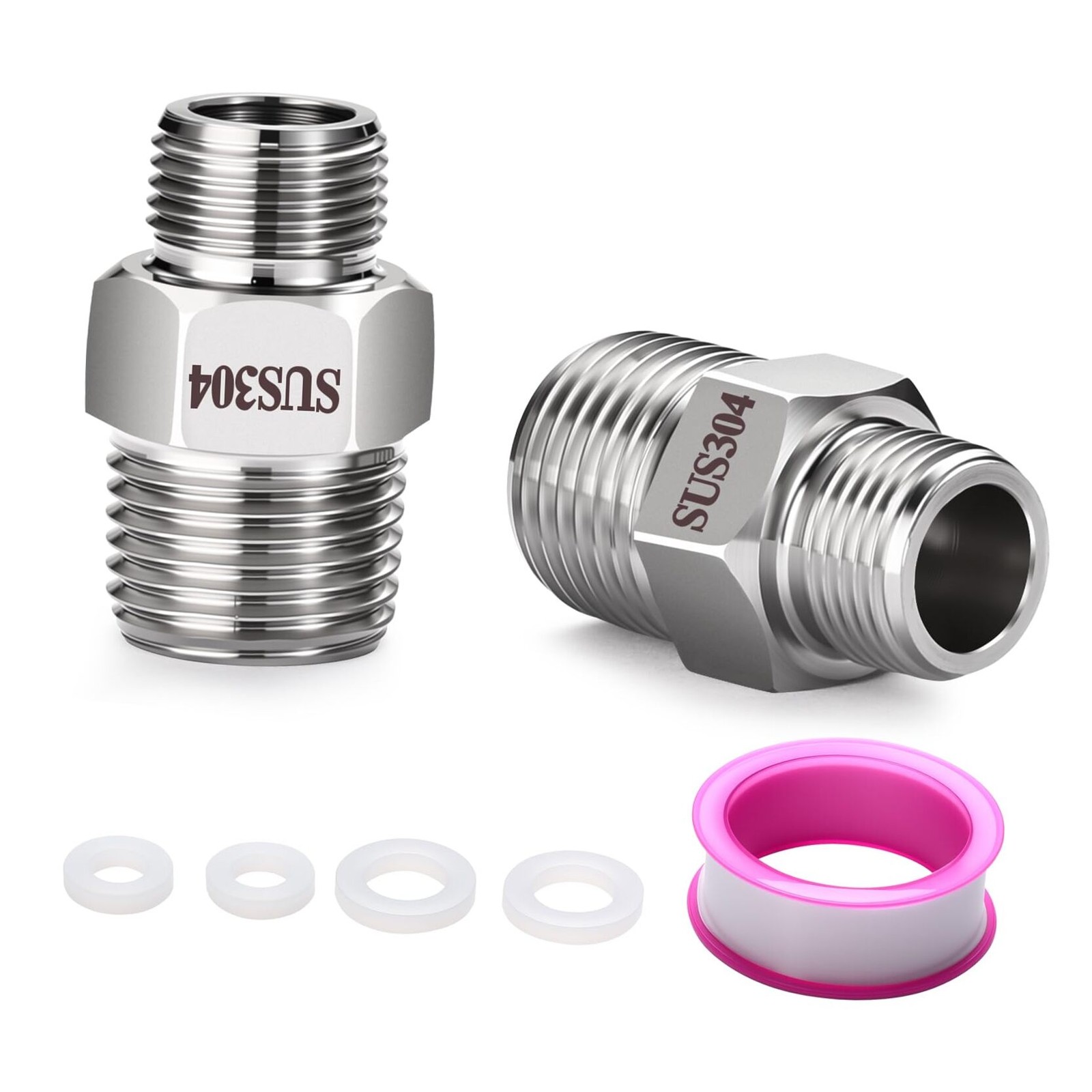 2 Pack Rv Faucet Adapter, NPT 1/2" x 3/8" Silver 1/2" NPT x 3/8" compression
