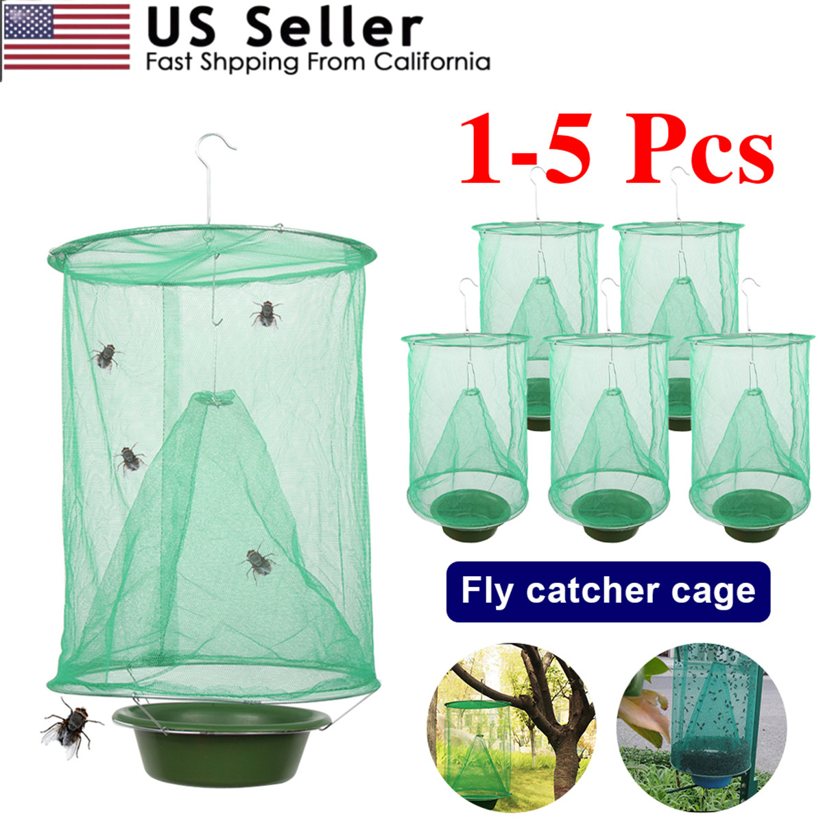 1~5 The Ranch Fly Trap Reusable Fly Catcher Killer Cage Net Trap Pest Bug Catch