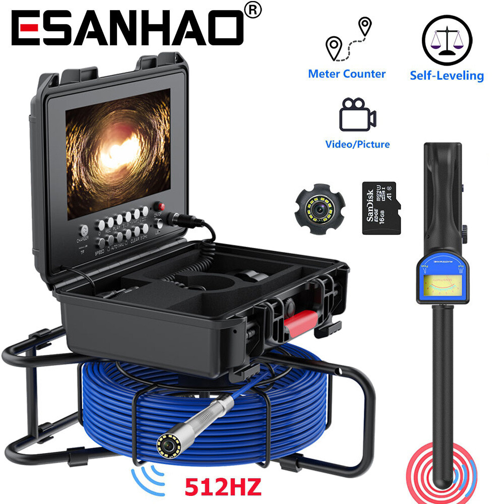 9" 30M Sewer Camera Pipe Inspection Camera 512HZ Locator Self-Leveling Counter