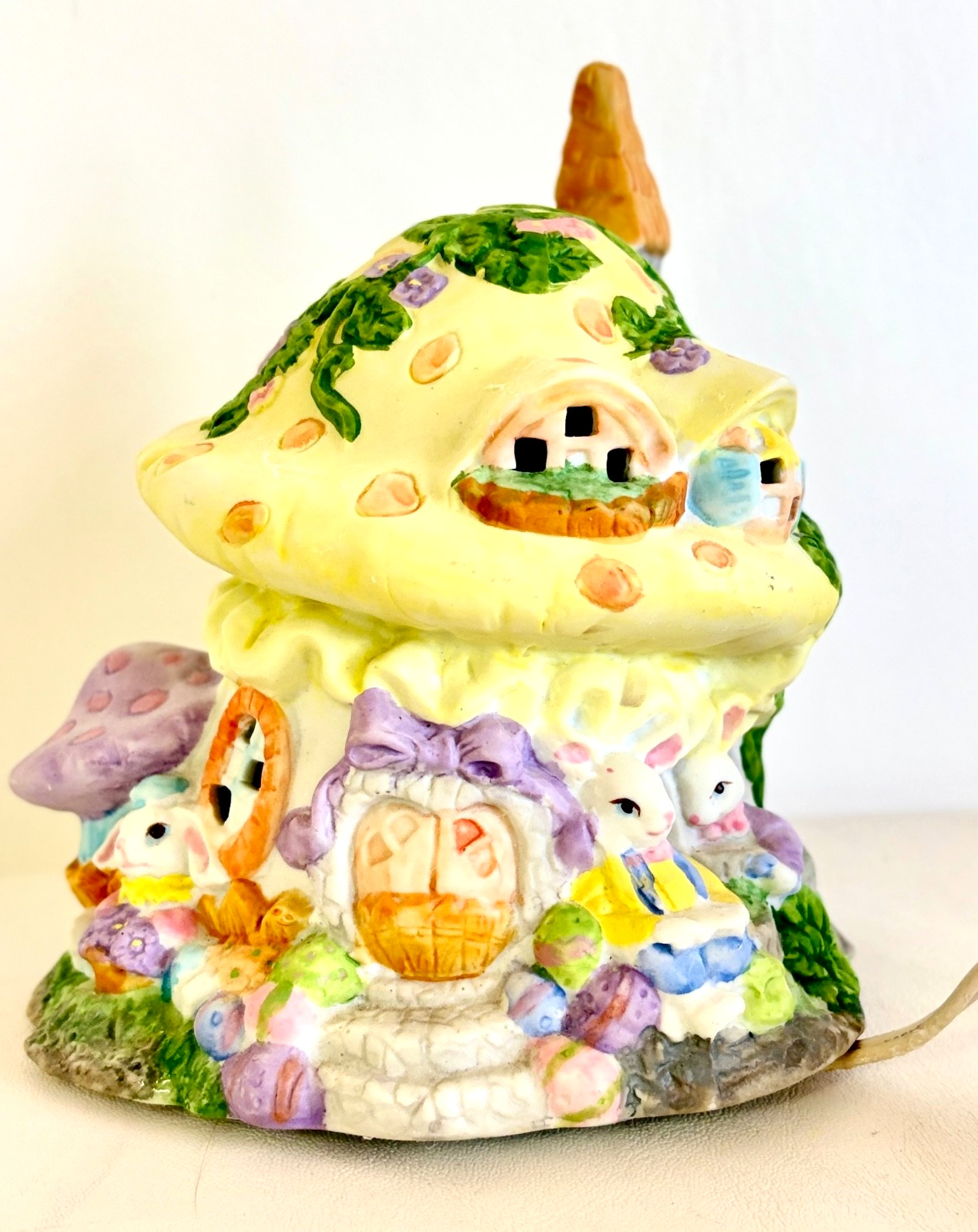 Mushroom Night Light Rabbit Family House - Easter Decor - Ceramic - Child's Room
