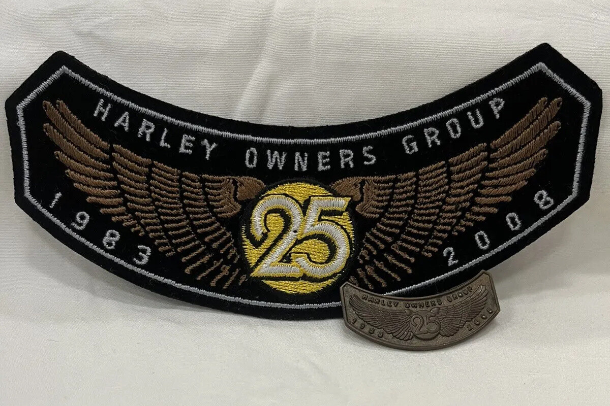 Harley-Davidson Owners Group HOG 25 Years 1983-2008 Rocker Patch & Pin Set Wings