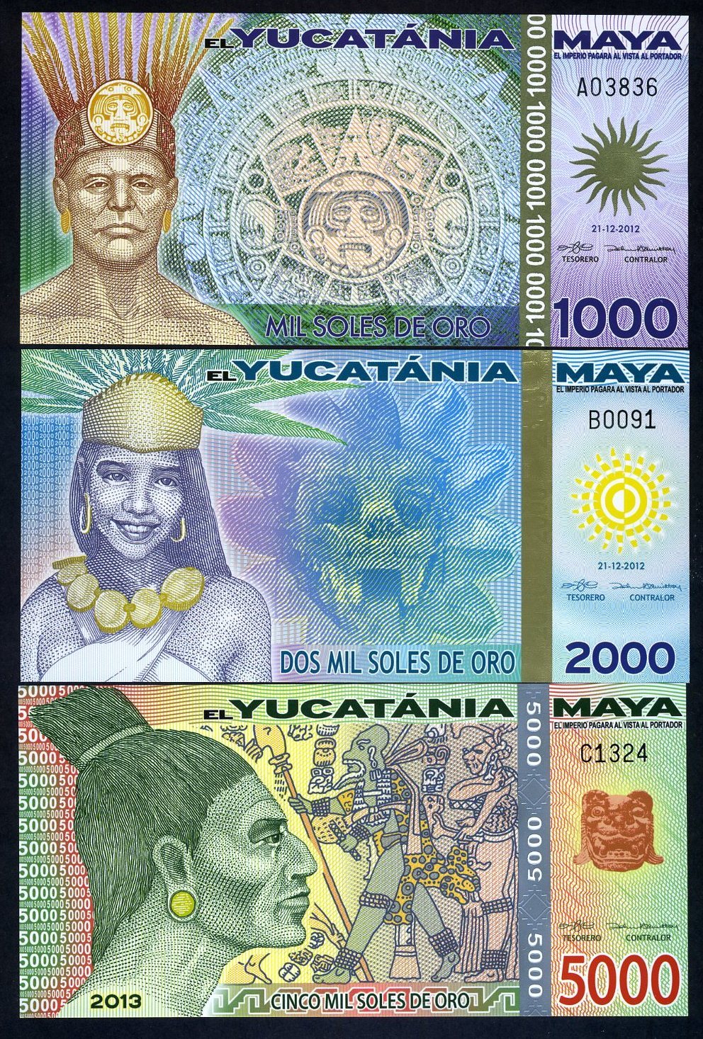 SET Maya, 1000;2000;5000 Soles De Oro, 2012-2013, Polymer, UNC F