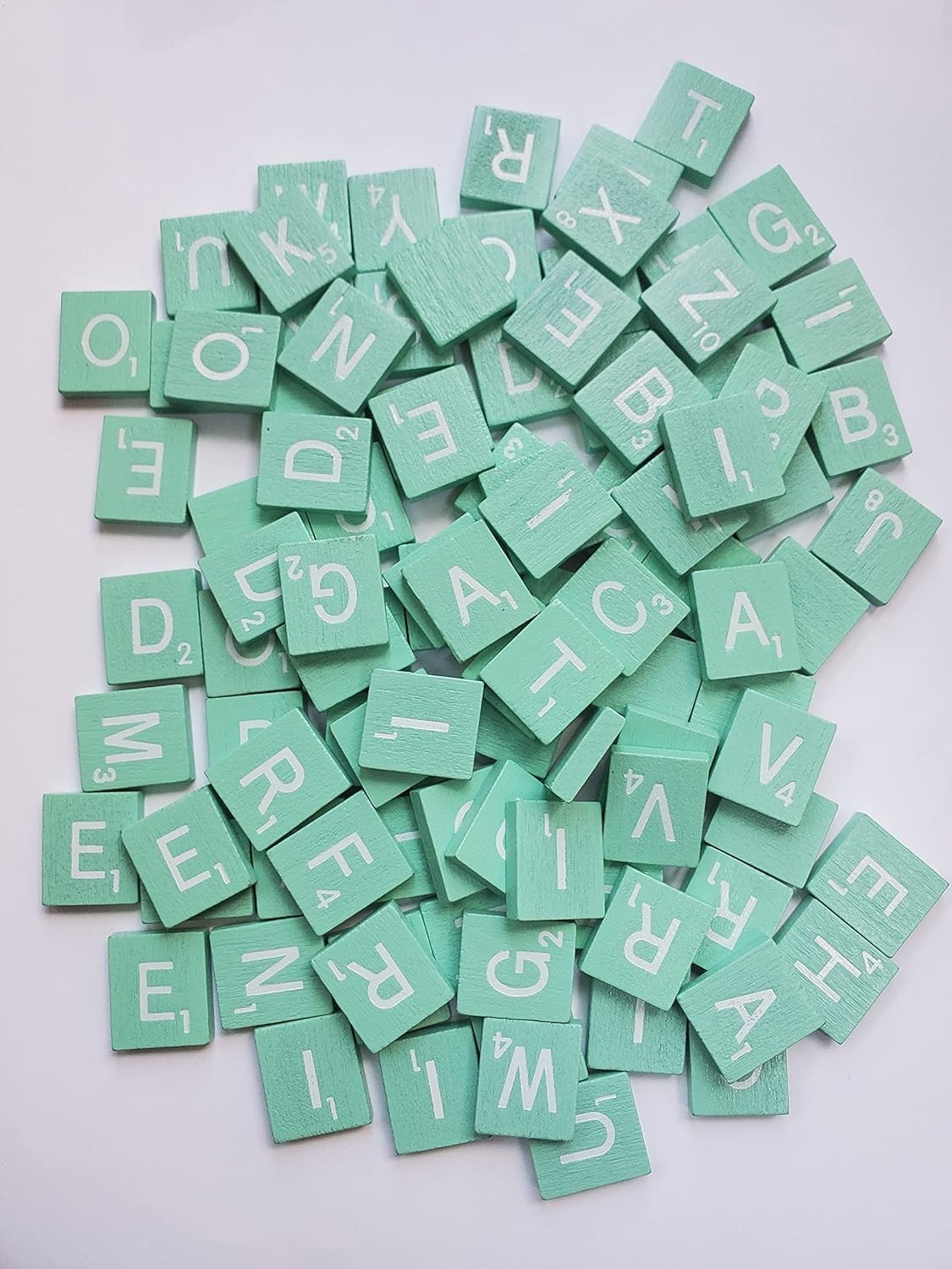 100 Cyan Teal Wooden Letter Tiles White Letters for Crafts Game Replacement, New