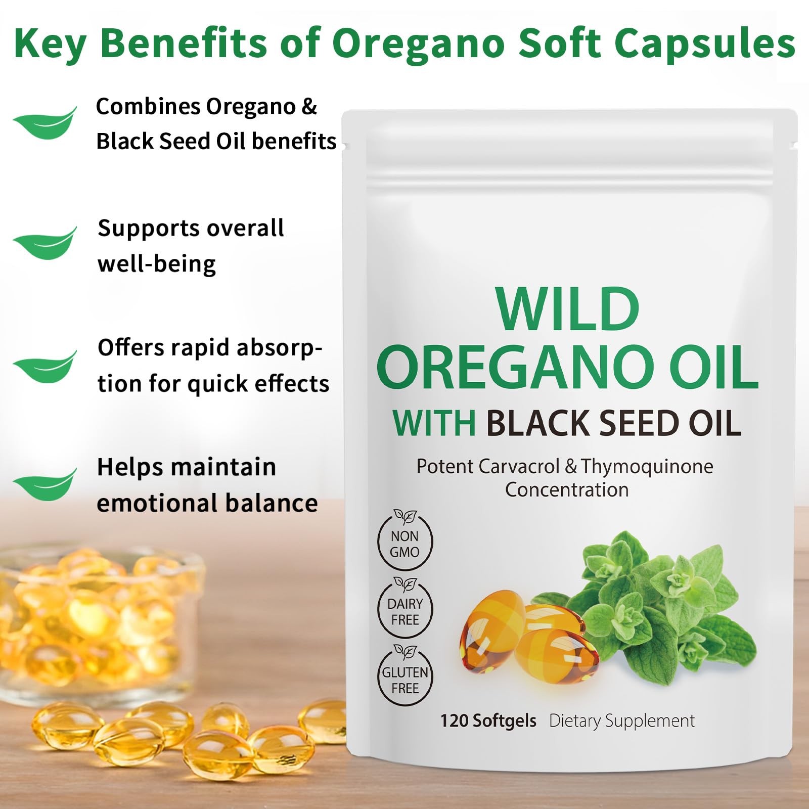 Nyloriaine 120PCS Oil of Oregano with Black Seed 120 Count (Pack 1)