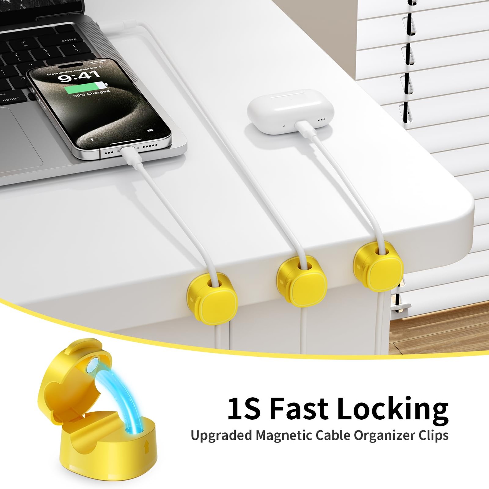 12 Pack Magnetic Cable Management Clips - FlyCoco Cord 12, 12 Yellow