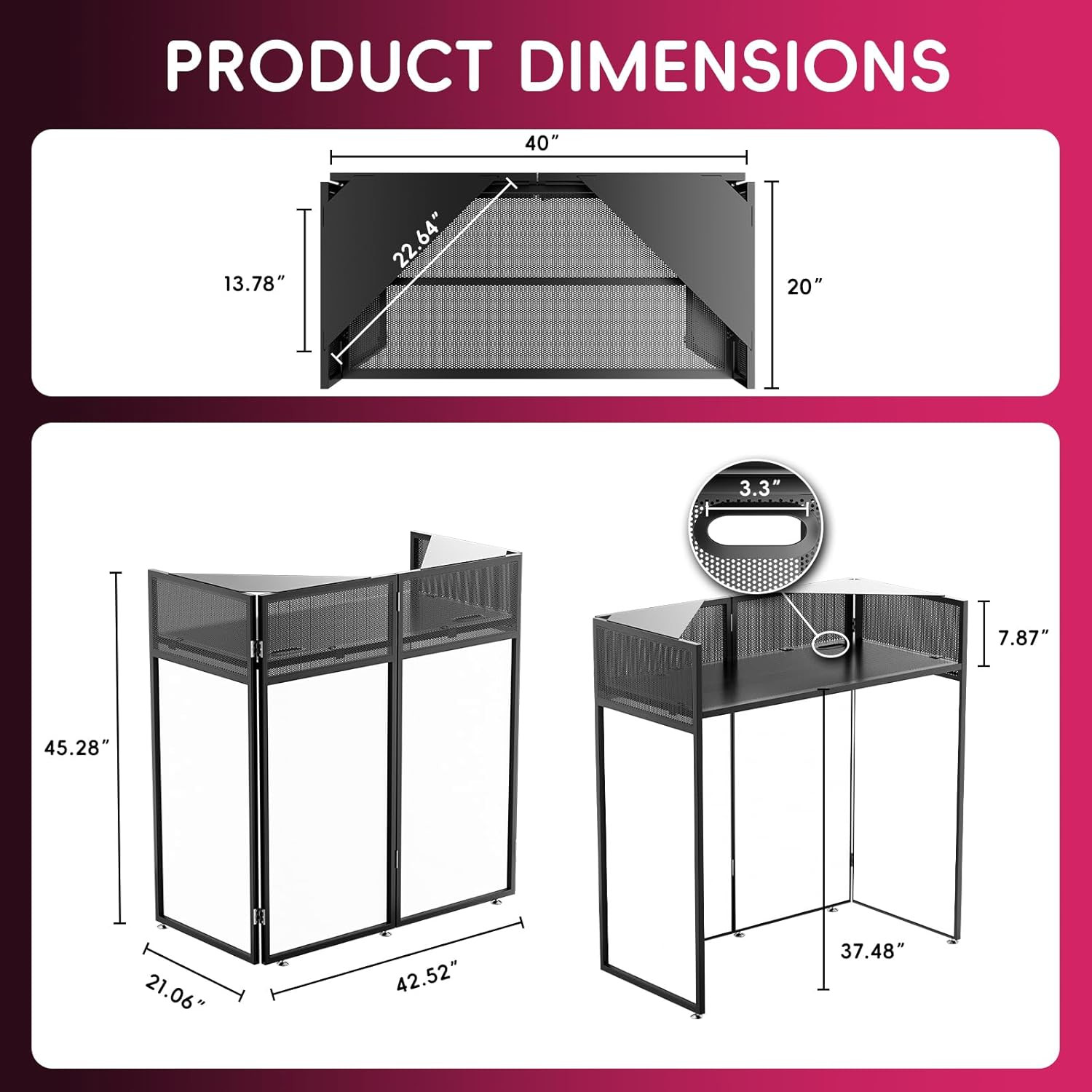 Portable DJ Booth Table with Triangular Top Panel, Foldable DJ Stand Booth with