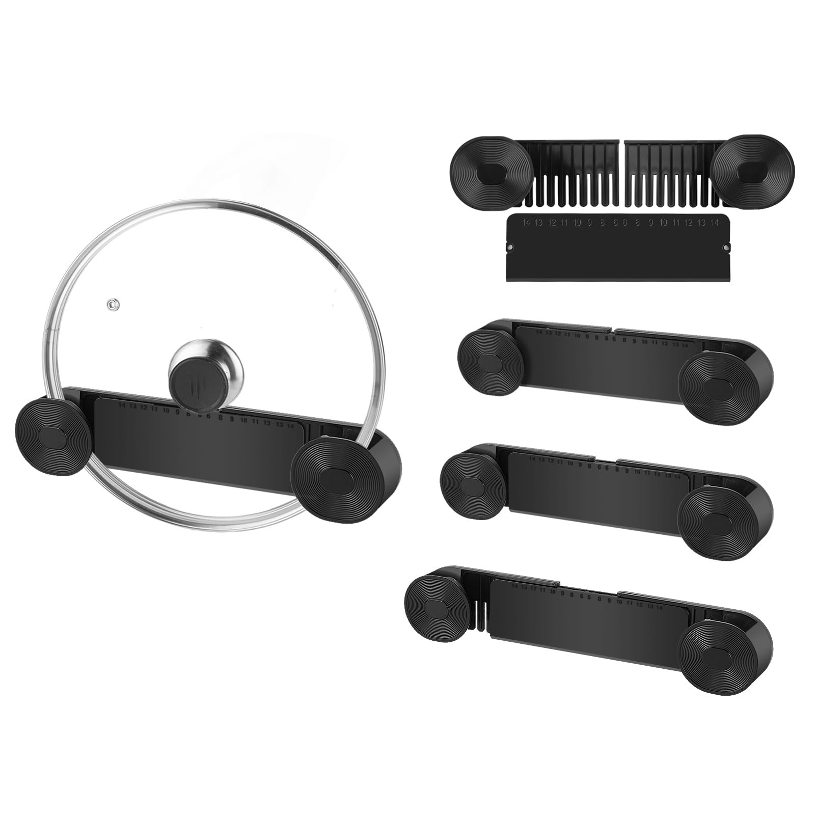 New Upgrade 4 Pack Adjustable Pot Lid Holder, Lid Organizer Fits 6" to 14" Li...
