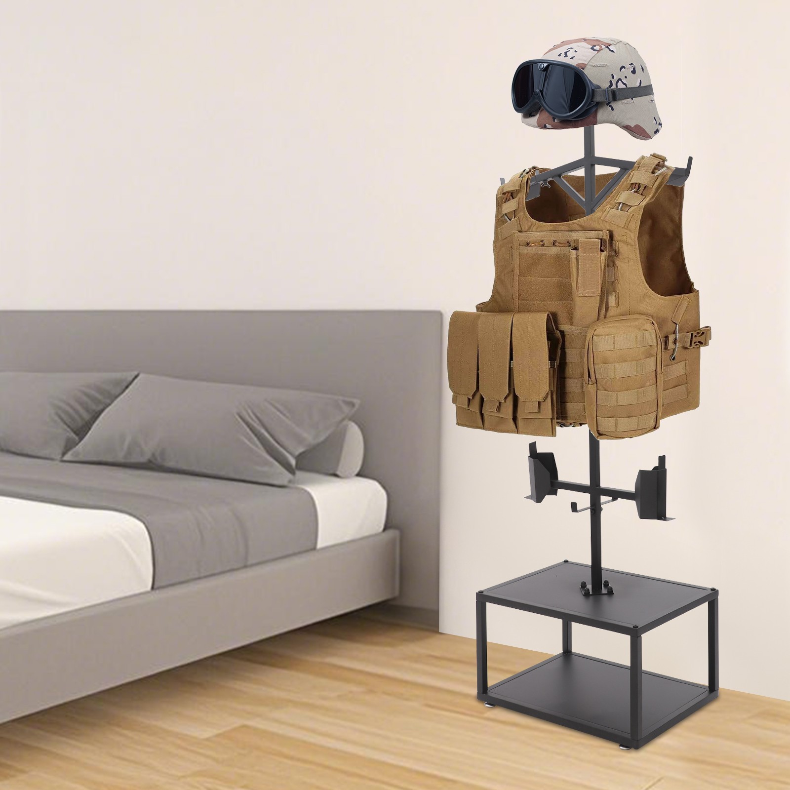 Tactical Gear Stand Helmet Vest Belt Display Rack, Heavy Duty Steel Vest Hanger