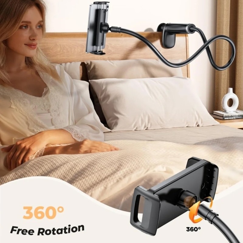 Tablet Holder Stand for Bed with Adjustable Arm and Detachable Double Clips