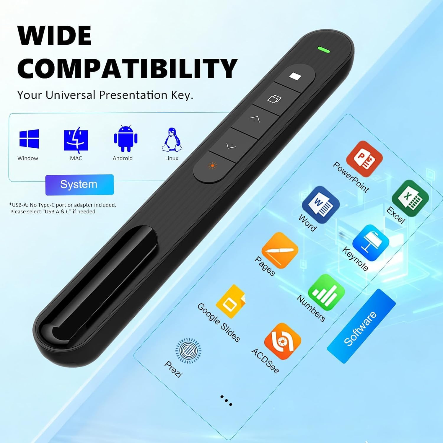 Presentation Clicker with Red Pointer Beam, 328Ft Long-Range Wireless Presenter