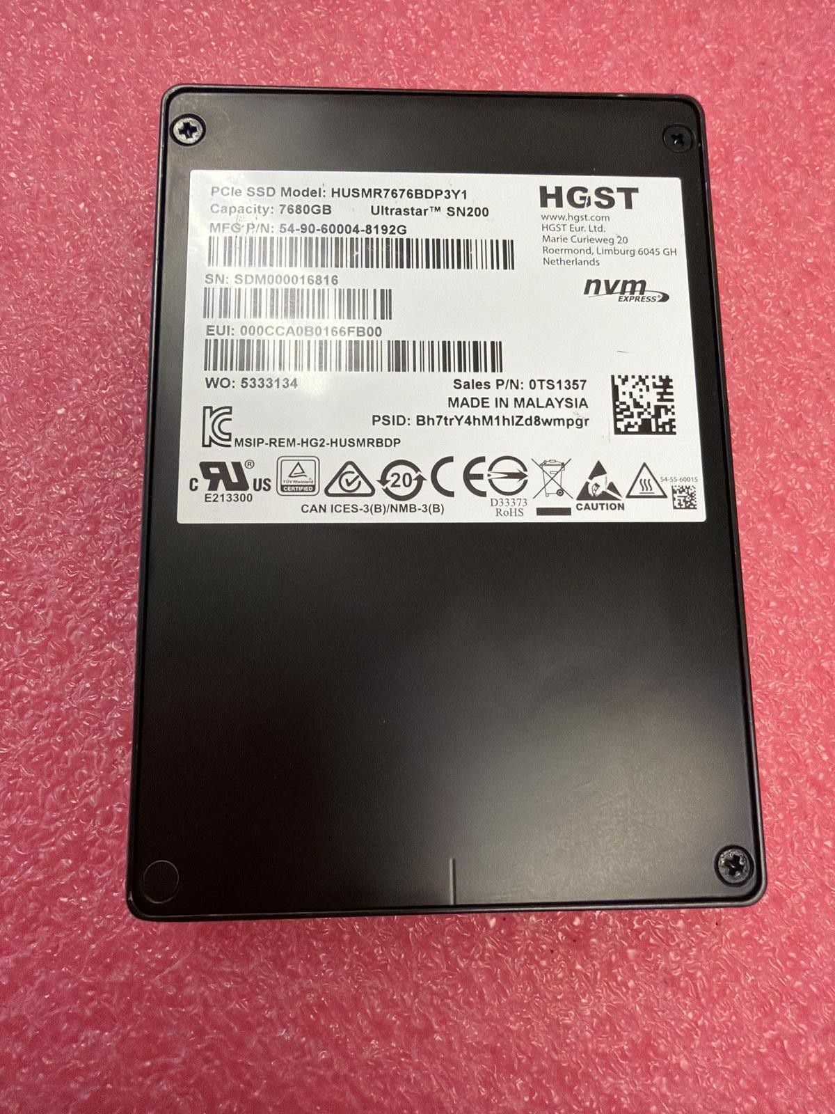 HGST ULTRASTAR SN200 HUSMR7676BDP3Y1 7680GB 2.5 SAS NVME SSD