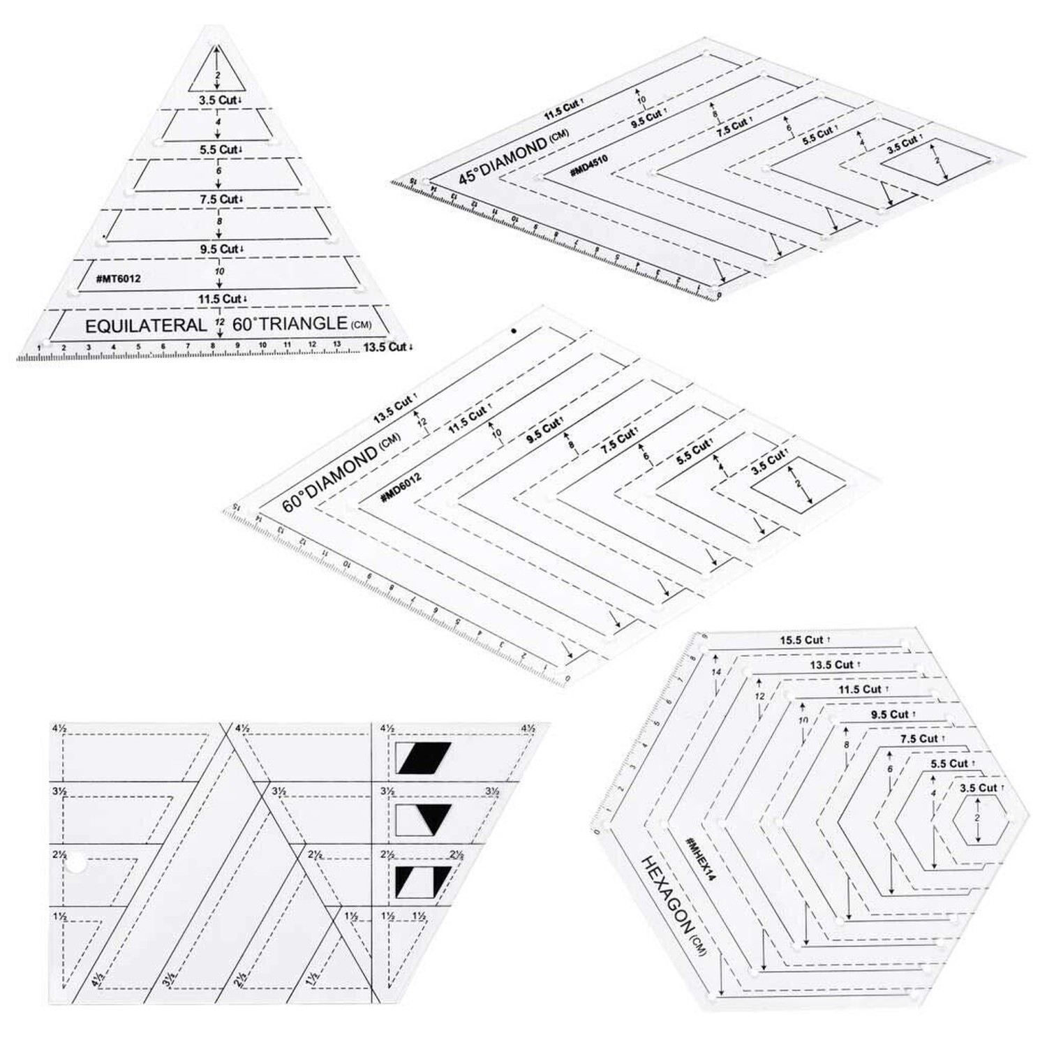 ERIOKK 5Pcs Creative Grids Quilting Templates Set,Drafting Triangles 45 60 De...