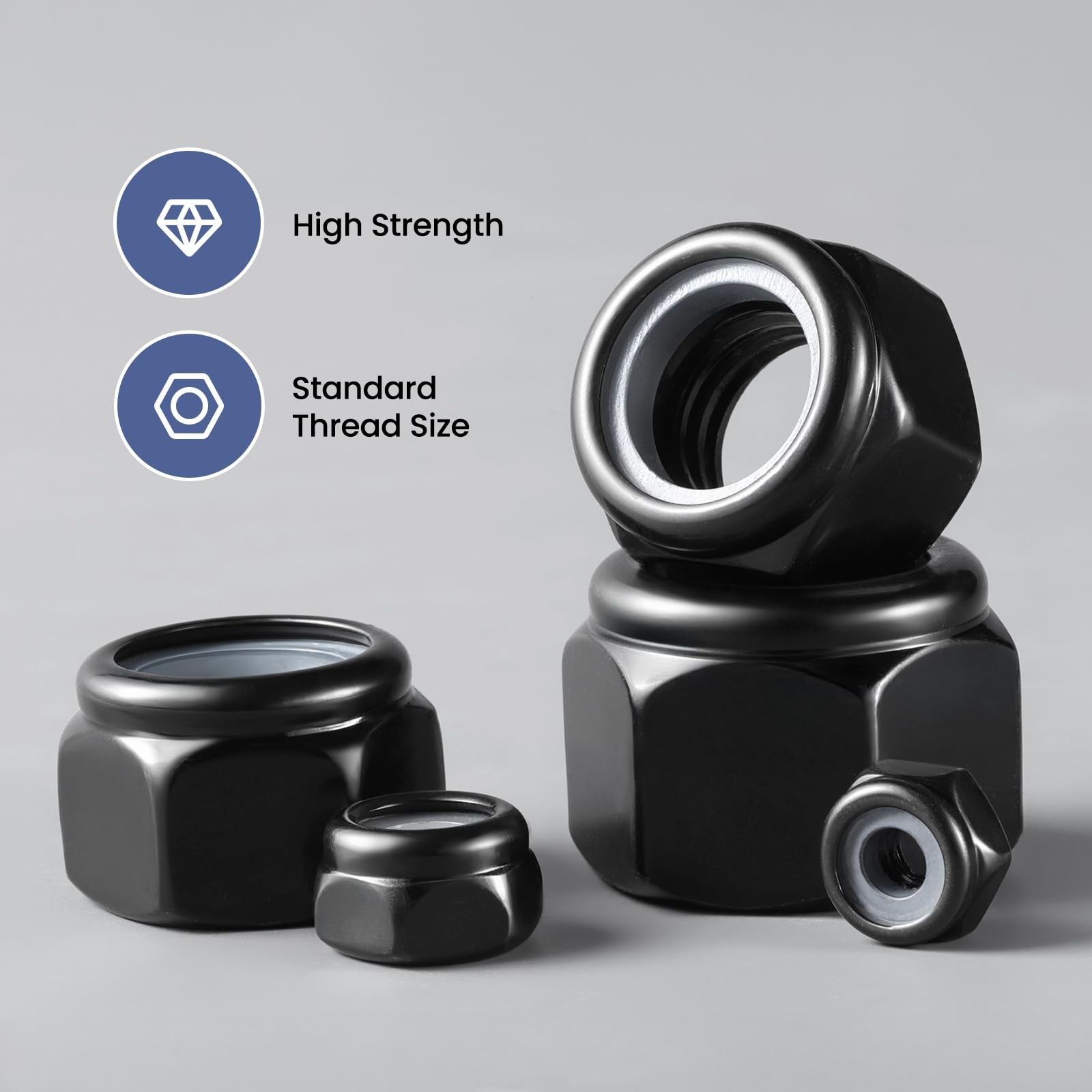 20Pcs M10-1.5 Lock Nuts, Nylon Insert Locknuts 304 Stainless Steel A2-70 Blac...