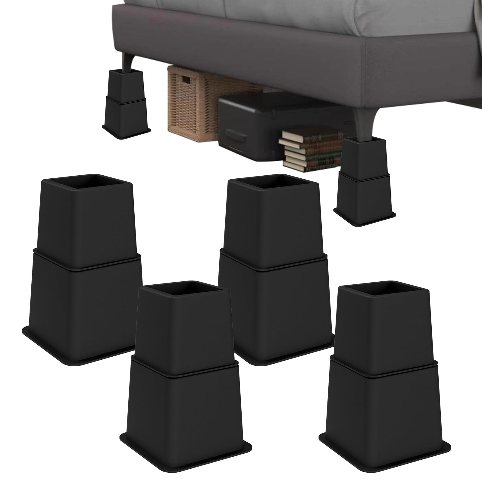 Bed Risers 3 5 8 Inch Adjustable Heavy Duty - Supports Up to 1300 lbs for Extra