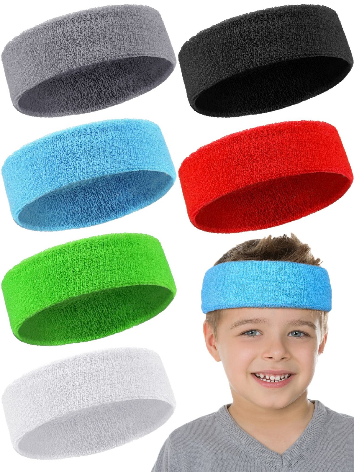 Chalyna 6 Pcs Kids Sweatbands for Over 5 Years Old Boys Headbands for Kids Co...