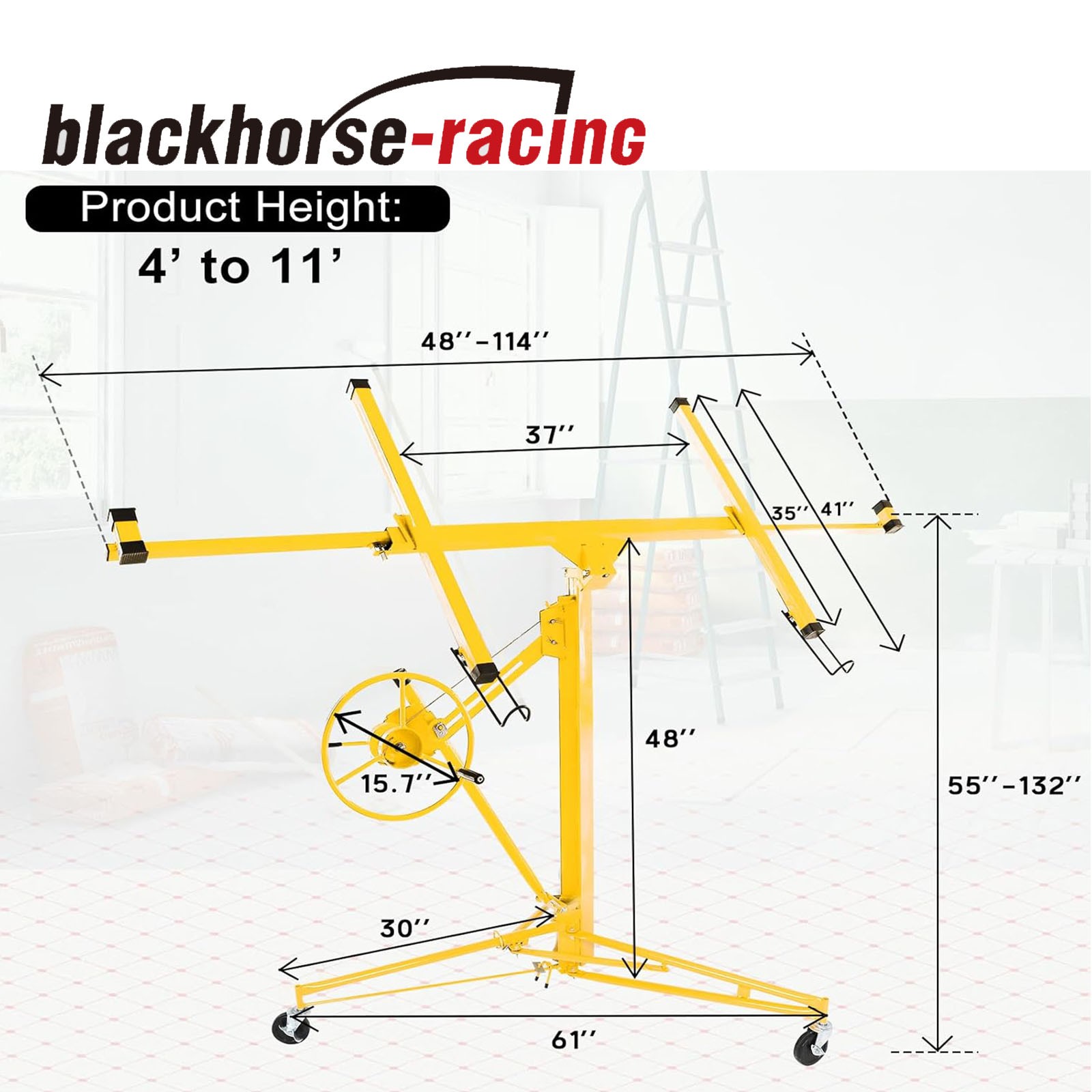 11FT Drywall Lifter Panel Hoist Jack Rolling Caster Construction 150lbs