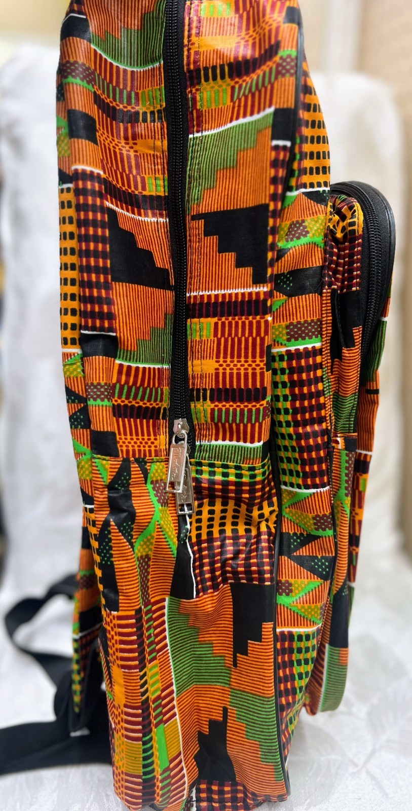 Padded African Kente Backpack with multi pockets, inside lining & Padded Straps
