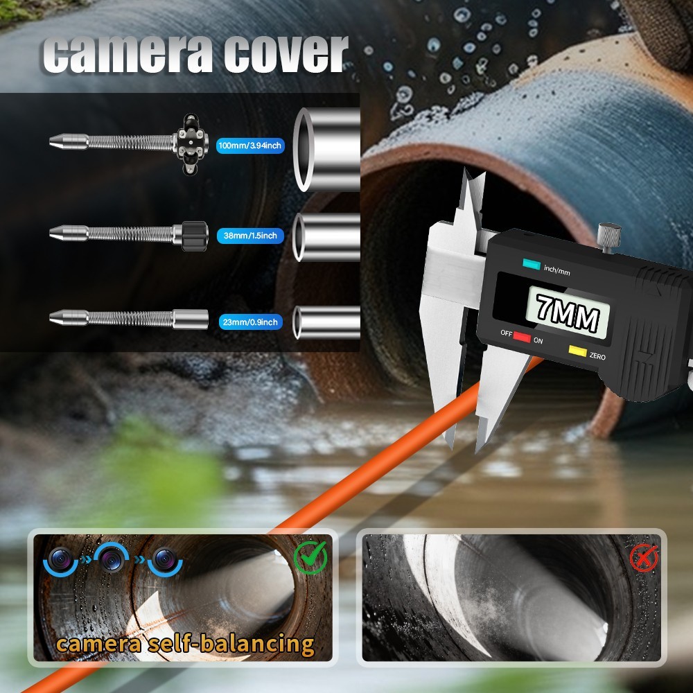 9" Pipe Inspection Camera 7mm Diameter 23MM 512HZ Self-leveling Meter Counter