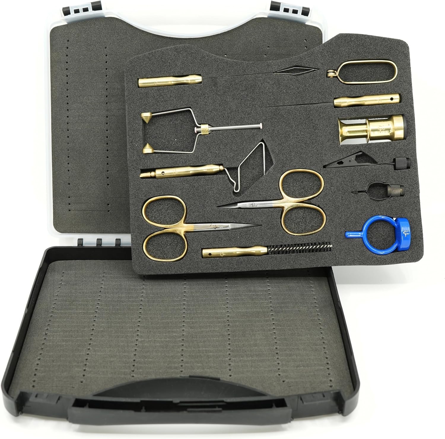 Kingfisher Fly Tying Comprehensive Tool Kit with Case, 11 pieces made of brass