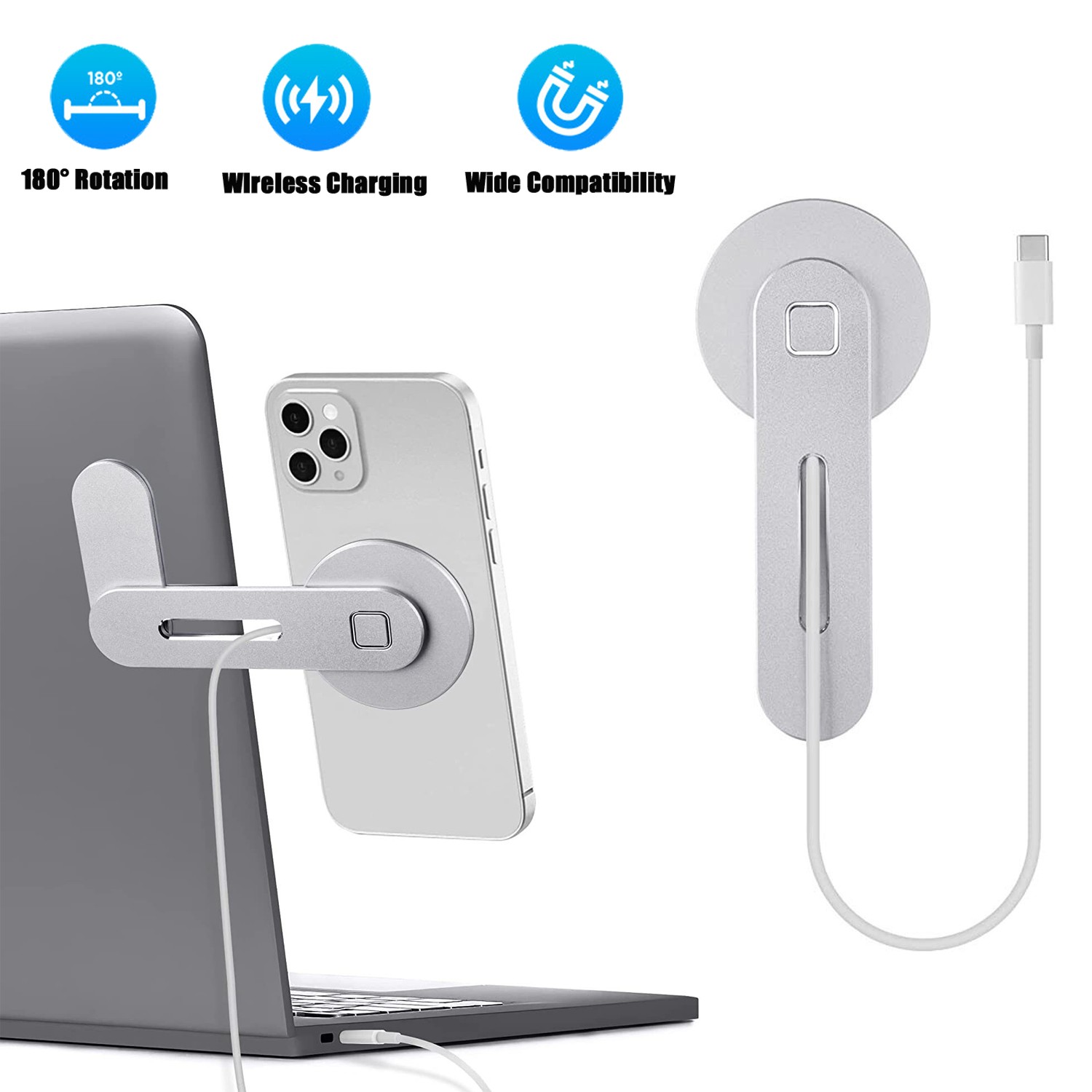Magnetic Laptop Phone Mount Car Holder Fast Wireless Charger for iPhone 17 16 15
