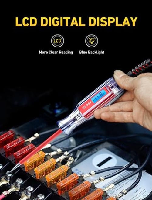 Backlit Digital LCD Circuit Tester with 140 Inch 3-65V, Heavy Duty, Test Light