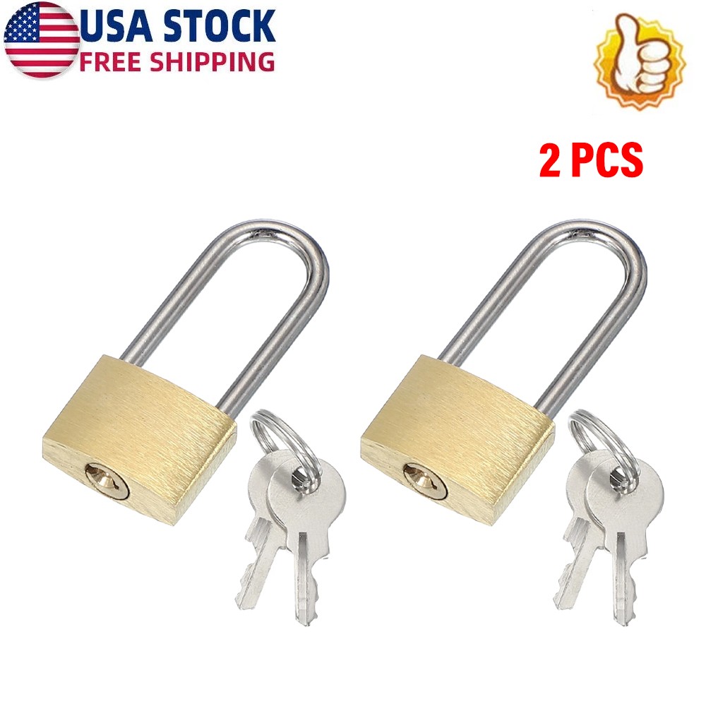 2 Pcs Solid Brass Padlocks 2.05" Long Shackle Lock with 2 Keys