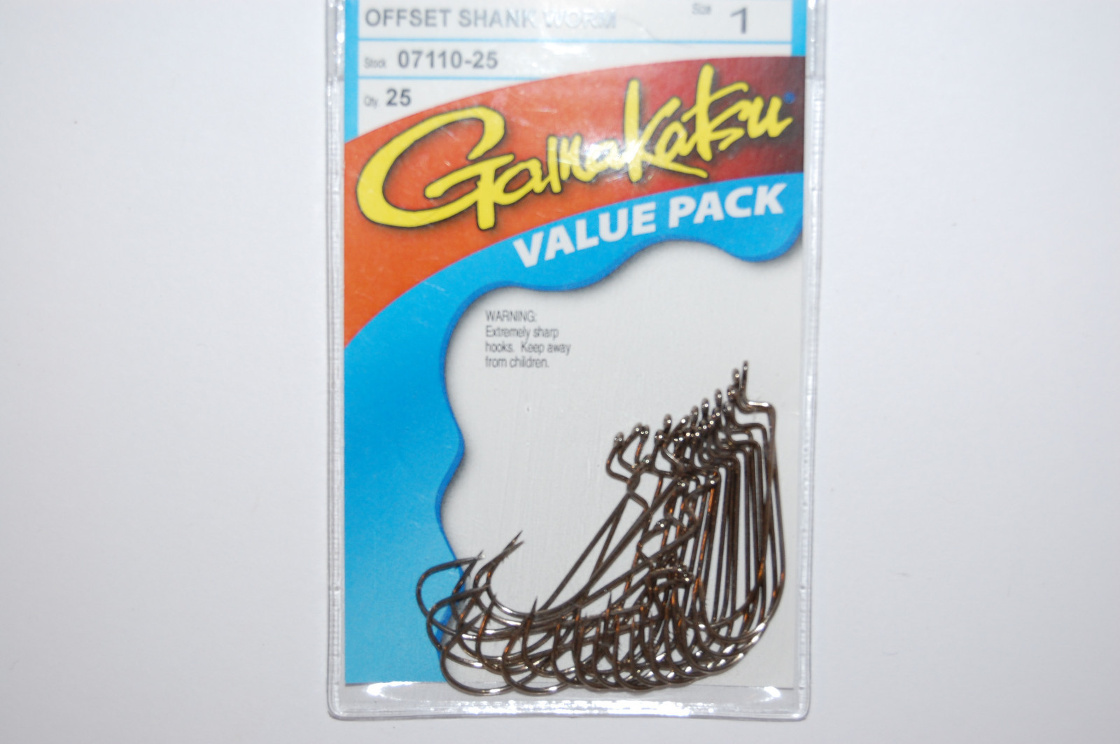 gamakatsu offset shank worm hook size 1 hooks 07110-25 value pack bronze