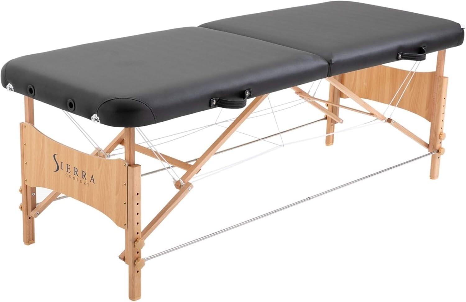 Portable Beech Hardwood Massage Table with Adjustable Height - Black/Beige