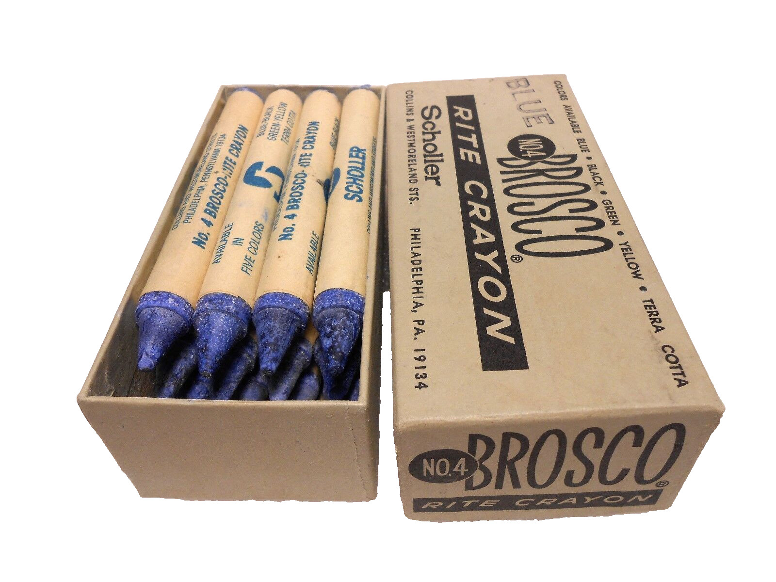 BROSCO Rite Crayon Scholler NO. 4 Marking Crayon One Dozen BLUE New Old Stock