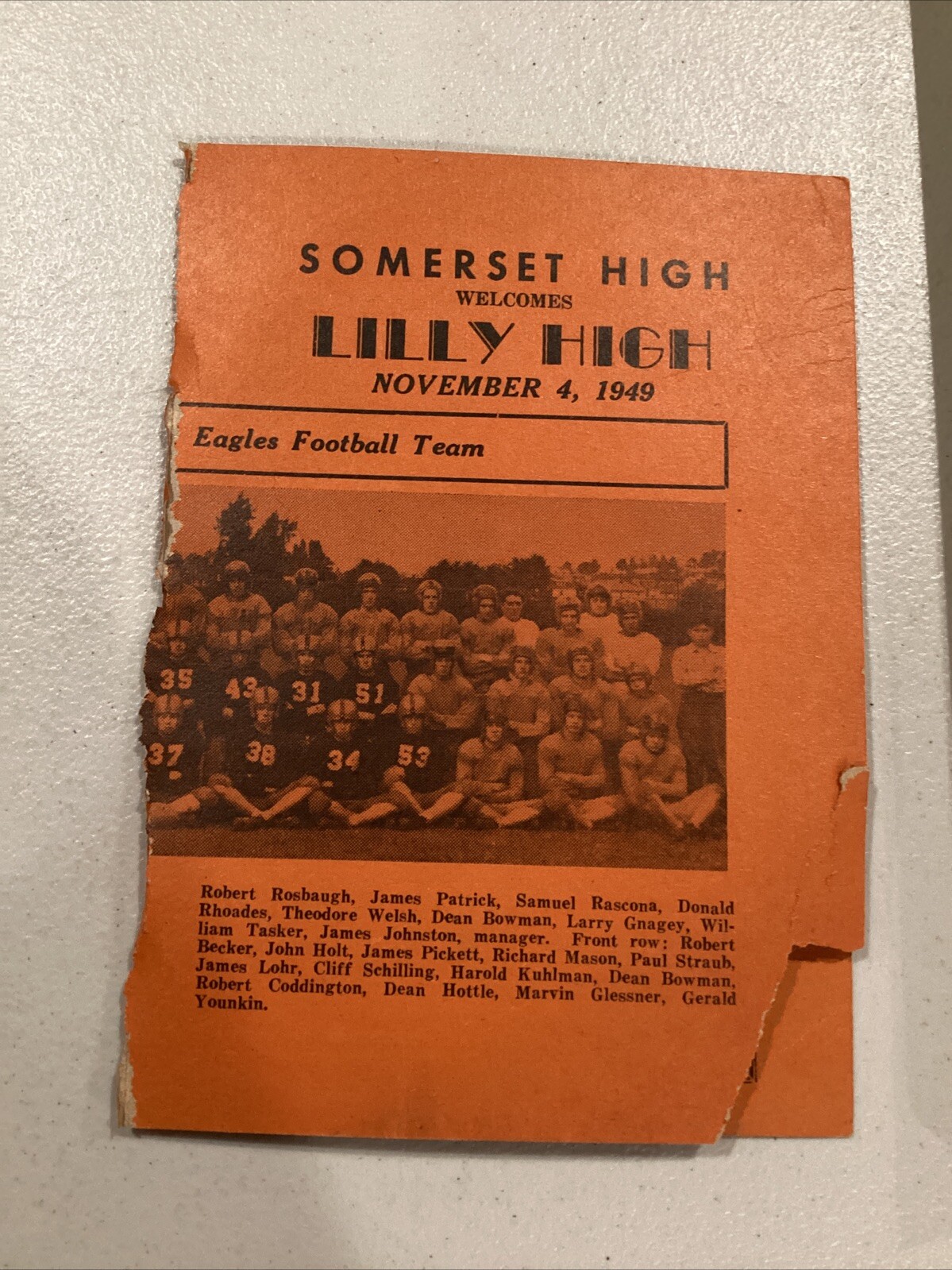 1949 Nov 4 Somerset High School v Lilly HS Footbsll Program