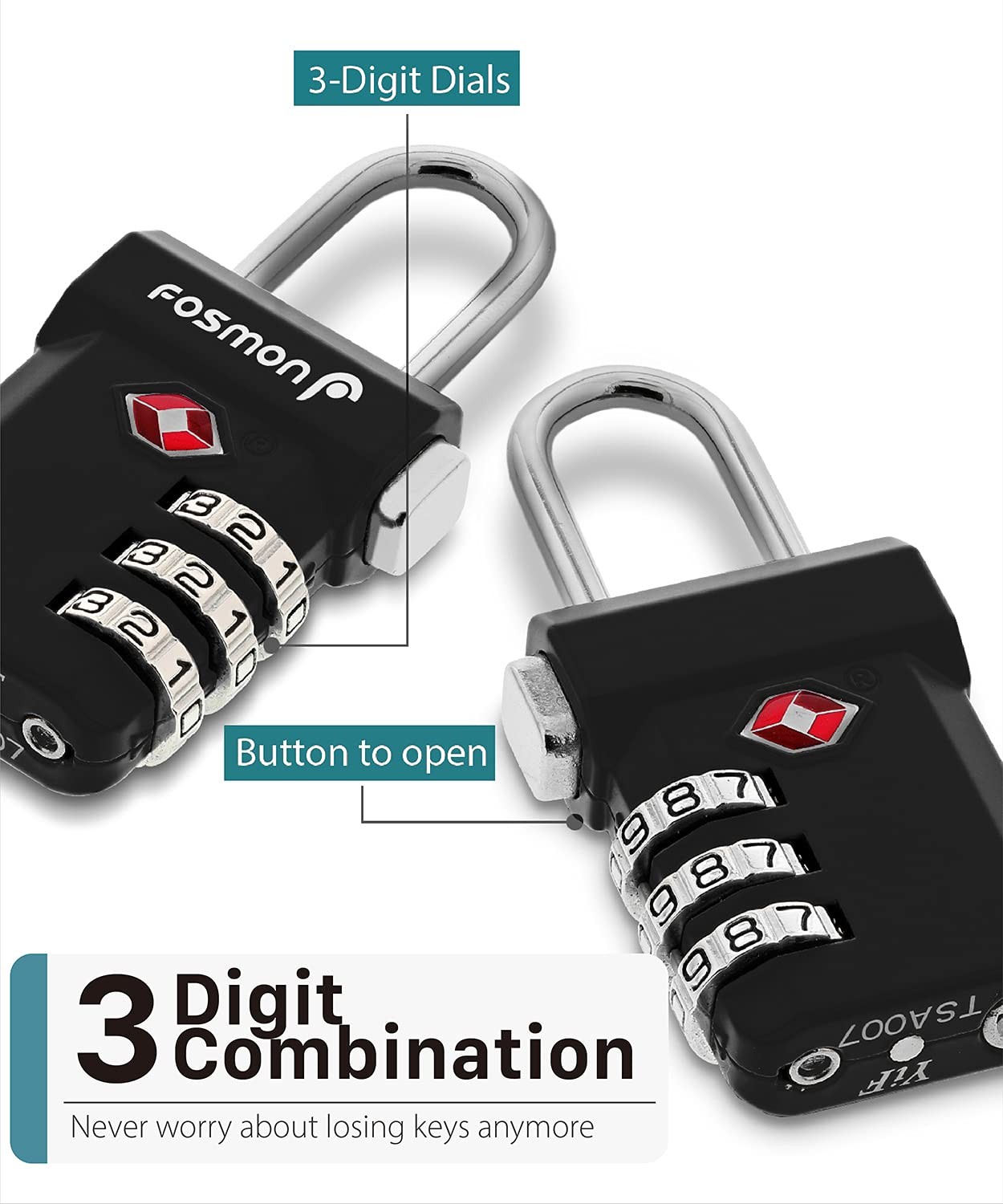 Fosmon Tsa Accepted Luggage Locks 4 Pack Open Alert Indicator 3 Digit
