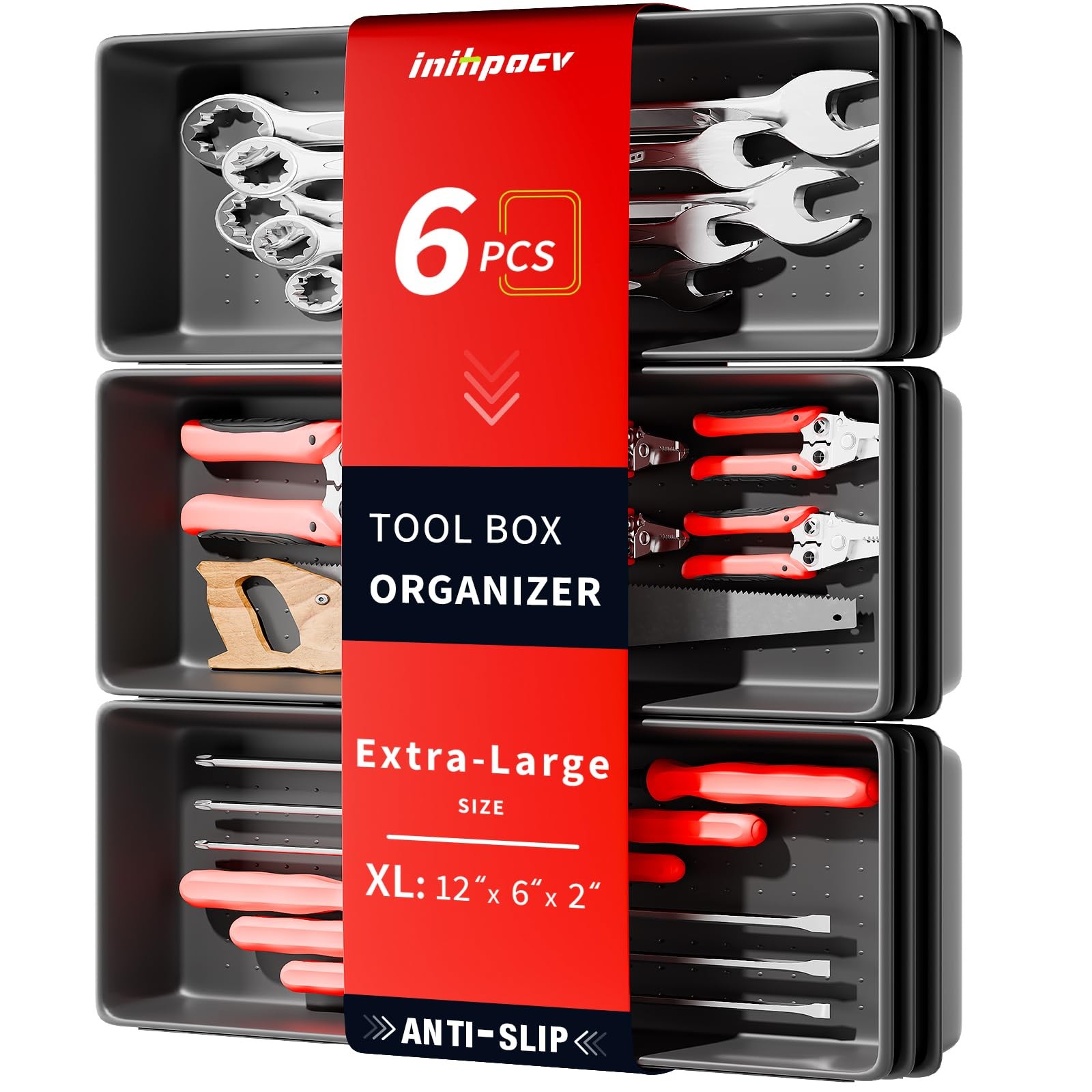 【6 PCS Extra-Large】 Tool Box Drawer Organizer Trays with Non-slip Pads, Heavy...