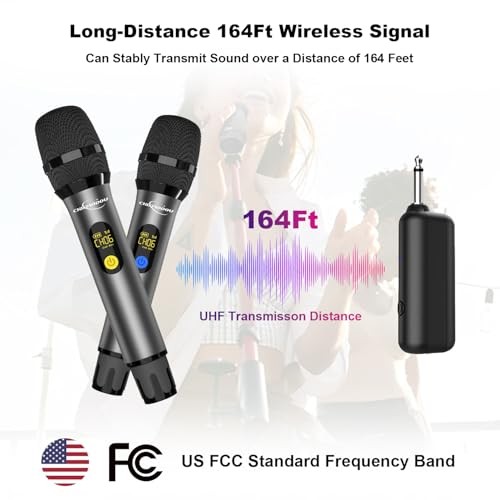 Wireless Microphone, Professional UHF Metal Dual Handheld Cordless Dynamic