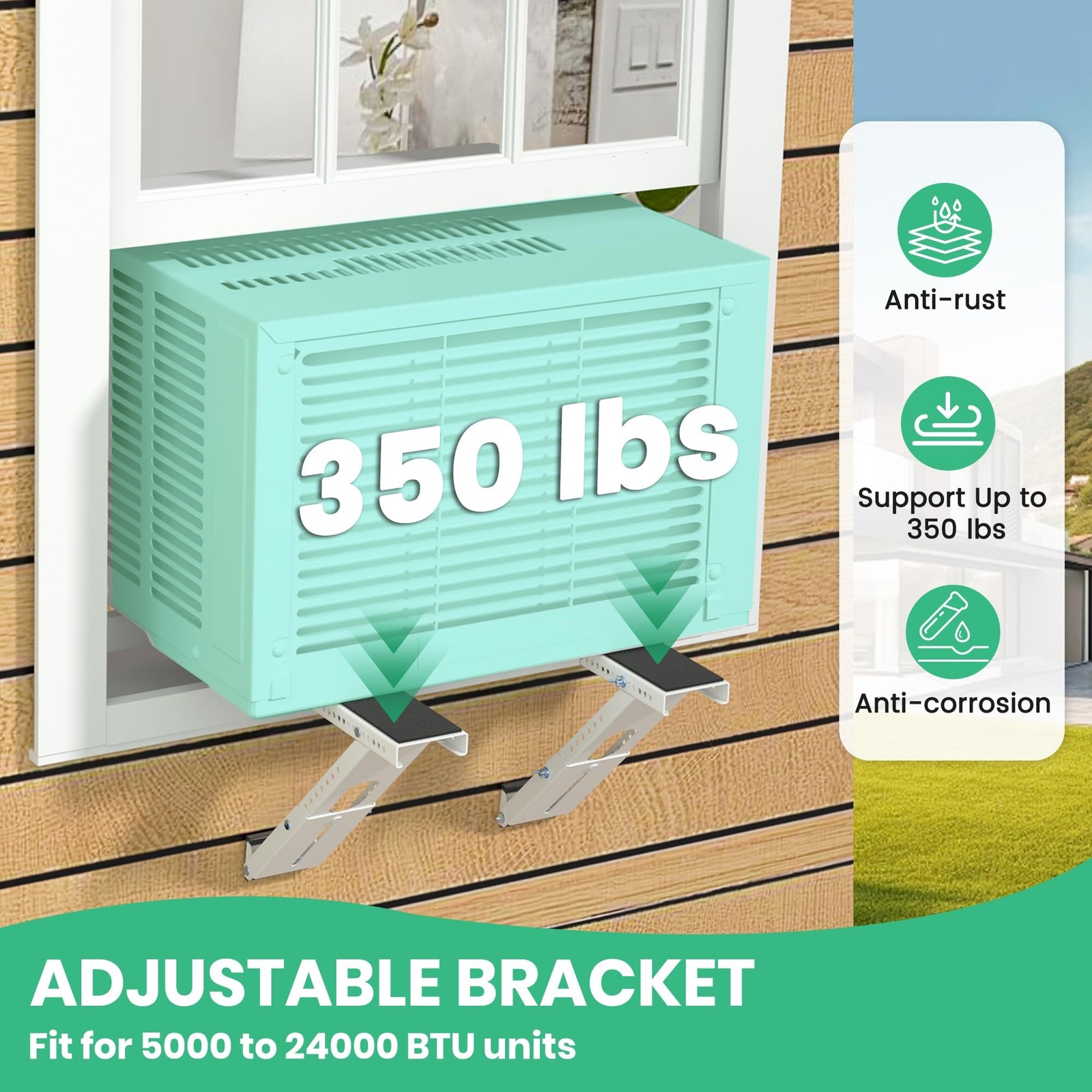 Air Conditioner Support Bracket No Drill: Heavy Duty 350lbs, Adjustable Width...